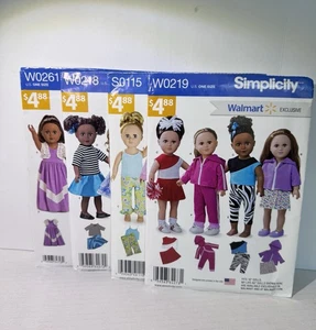 Simplicity 18" Walmart Doll Clothes Pattern W0261 W0218 W0115 W0219 Uncut New - Picture 1 of 13