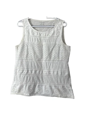 Talbots L Blanco Ojales Encaje Cami Tanque Costero Abuela Náutica Playa Cottagecore Foto 1 de 4