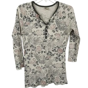 Lucky Brand Damen Vintage 3/4 Arm Thermo Henley Top Creme Boho Größe L - Bild 1 von 7