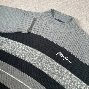 Vintage Phat Farm Sweater Mens Size XXXL Grey Black Striped Crew Neck Wool Blend - Picture 1 of 8