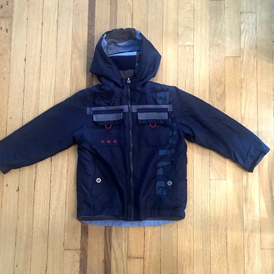 Carters Boys Reversible Jacket Hood Striped Fleece Blue Size Medium 5-6 Years - Image 1 of 4