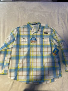 Neu mit Etikett Columbia Super Bahama PFG blau/weiß kariertes geknöpftes Herrenhemd Größe Large - Bild 1 von 13