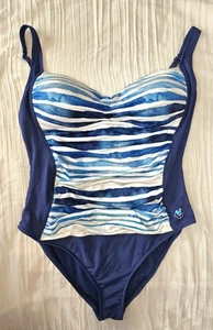Disney Parks Womens XXL One Piece Swimsuit Ruched Minnie Mouse Blue Stripes Swim - Picture 1 of 5