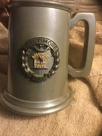 Vtg  English Pewter Sheffield England Baltimore Colts Mug NFL Cover