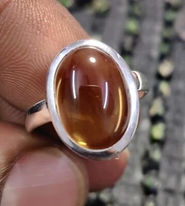 Anello Cabochon Ovale Citrino Meraviglioso Argento Sterling 925 Misura P 1\2 - Foto 1 di 7