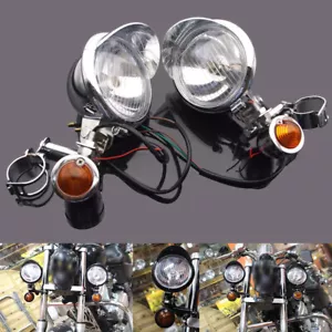 Paar Motorrad Roller Nebelscheinwerfer mit Blinker Chrom Satz für Harley Touring - Bild 1 von 11