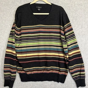 Cezani Merinowolle gestreift Opa Pullover Regenbogen V-Ausschnitt Vintage 2XL Y2 K England - Bild 1 von 7