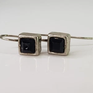 Vintage 90s Art Deco Onyx Square Drop Earrings 925 Sterling Silver Black 20mm - Picture 1 of 8
