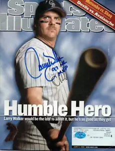 Larry Walker autografiado revista Sports Illustrated Colorado Rockies 97 Nuevo Estado Más Valioso - Imagen 1 de 2