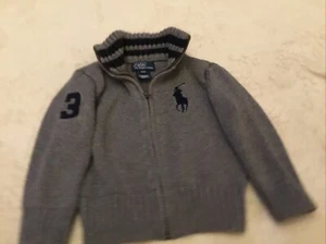 Polo Ralph Lauren Big Pony Boys 2/2T Zip Up Knit Sweater Cardigan Gray Cotton - Picture 1 of 15