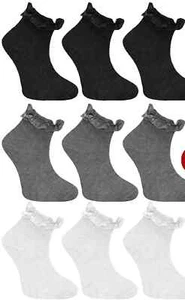 3,,6 Pairs Kids Girls Frilly Lace Trim Socks Back To School Ankle Uniform Socks - Picture 1 of 5