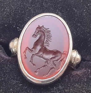 Horse Seal Intaglio Ring hand engraved Ancient Vintage silver 925 Antique Look - Picture 1 of 6
