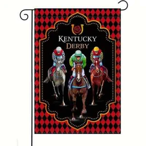 KENTUCKY DERBY GARDEN FLAG YOUR CHOICE CHECKERED OR RUN FOR THE ROSES - Picture 1 of 5
