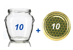 10 X VASI VASETTO ORCIO 314 VETRO CON CAPSULA ORO ALVEARE X MIELE. NUOVI - Picture 1 of 2