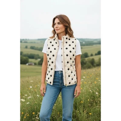 Chaleco Acolchado Crown & Ivy Negro Bolsillos a Lunares Sin Mangas Ligero Talla M Foto 1 de 4