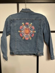 Disney Encanto Denim Jacket Multicolored Floral Butterfly Button Girls 10/12 - Picture 1 of 7