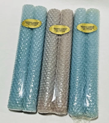 "6 velas de cera de abejas naturales enrolladas a mano EE. UU. 3 pares de cono de 8"" 4 azules 2 grises" Foto 1 de 4