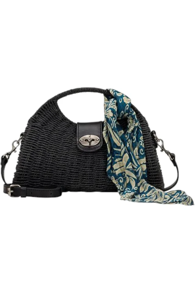 Bolso de mano Patricia Nash Sarakino de paja con bufanda negro Foto 1 de 1