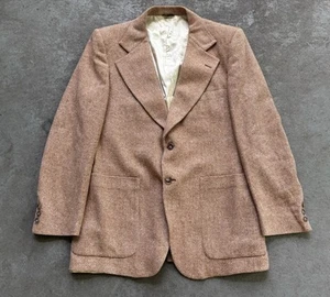 VTG 60s Blazer Men’s 40R Herringbone Light Brown Wool Tweed Sport Coat Union USA - Picture 1 of 15