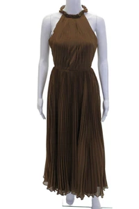 Fame and Partners Womens Pleated Halter Neck Backless Gown Brown Size 2 - Picture 1 of 7