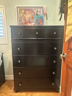 Black Wooden Ashley Furniture Five Drawer Chest Clothes Dresser - Image 1 of 4