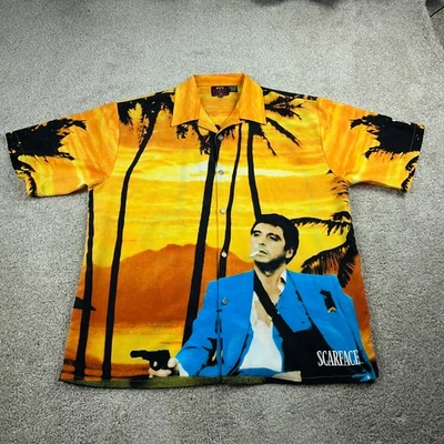 VINTAGE Scarface Shirt Mens XXL 2XL Yellow Blue Movie Tony Montana Gangster - Image 1 of 4