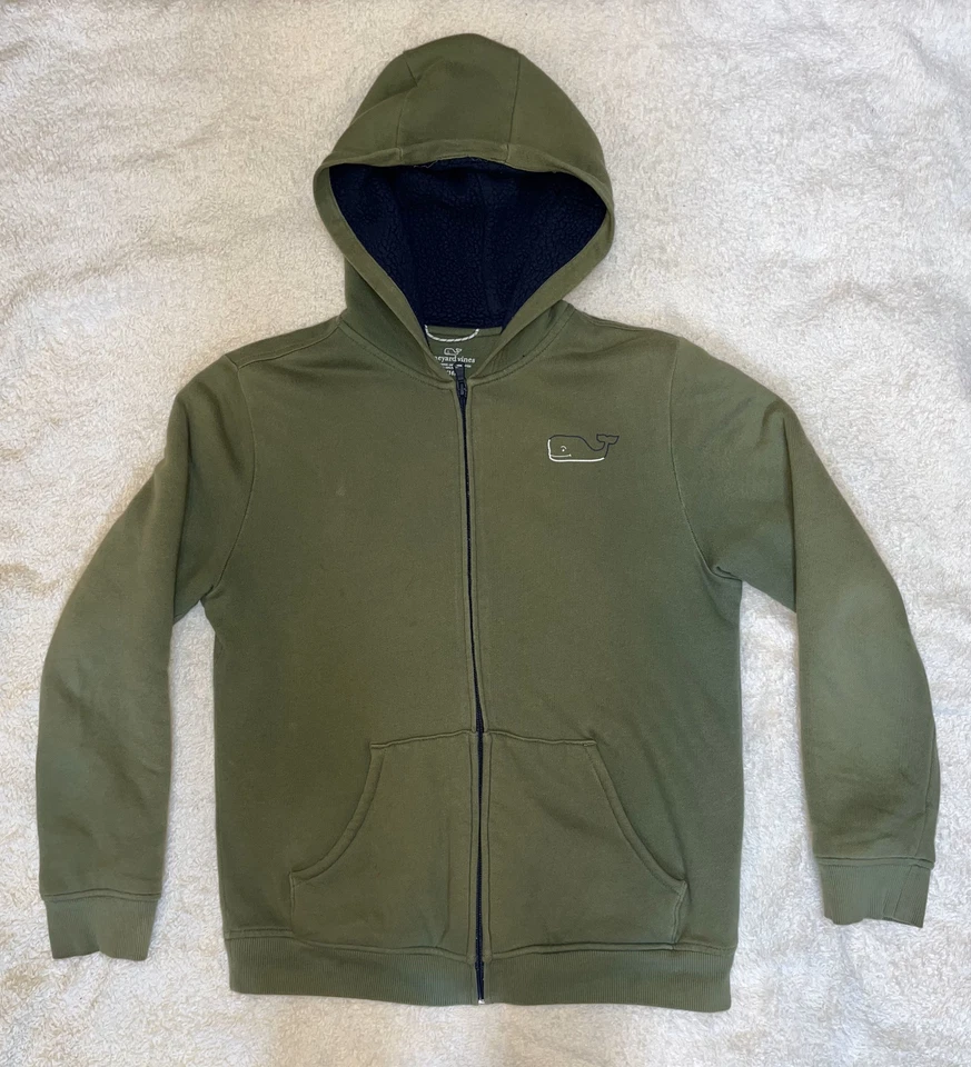 Vineyard Vines Boys Sherpa Fleece Lined w/Hoodie Zipper Olive Green Boys Large - Image 1 of 4