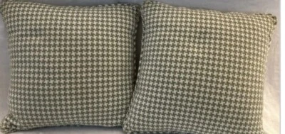 Two Green Cream Houndstooth Pillows Luxury Mansion Estate Find - Image 1 of 4