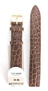 15mm Hirsch CROCOGRAIN Crocodile Embossed BROWN Stitched Leather Watch Strap - Picture 1 of 4