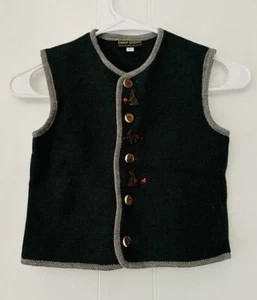 MINT Loden Plankl Embroidered Wool Traditional Vest FOREST Youth Kids 6 AUSTRIA - Picture 1 of 5