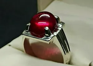 Anello Donna Cabochon Piccione Rosso Rubino Argento Sterling 925 Fatto a Mano Yakoot - Foto 1 di 12