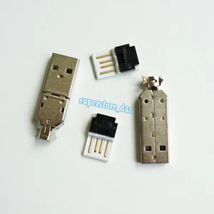 5X USB 4 Pin Male 2-Piece NO-Solder Press Black Connector Plug Metal Cover Long - Picture 1 of 9