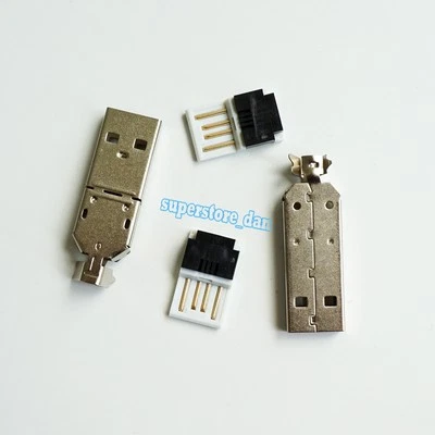 5X USB 4 Pin Male 2-Piece NO-Solder Press Black Connector Plug Metal Cover Long - Image 1 of 4