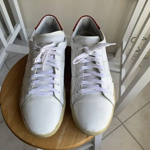 Saint Laurent Leather Low Top Sneakers in White/Red Size 38 - Picture 1 of 24