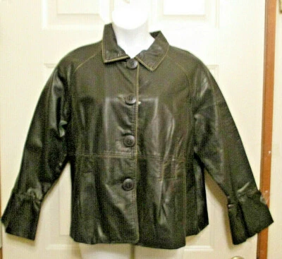 NOS Chaqueta Big Chill Vintage Imitación Cuero Marrón Oscuro Mangas con Volantes 20W/22W NUEVA Foto 1 de 4