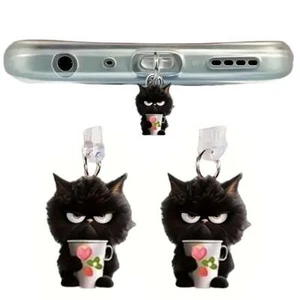 Small Black Cat Acrylic Pendant Phone Dust Plug For Apple Type-C / Interfac O6T3 - Zdjęcie 1 z 14