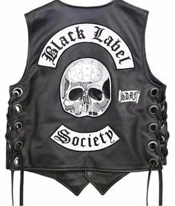 Zakk Wylde Black Label Society Biker Genuine Leather Vest Jacket BLS Skull Patch - Picture 1 of 4