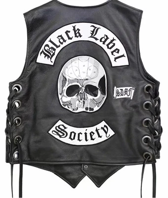 Zakk Wylde Black Label Society Biker Genuine Leather Vest Jacket BLS Skull Patch - Image 1 of 4