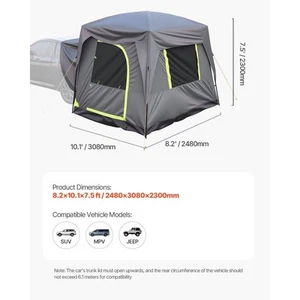 SUV Camping Tent Waterproof with Rainfly For 5-8 Persons 82x101x75ft - Picture 1 of 12