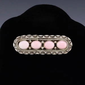 NATIVE AMERICAN NAVAJO STERLING SILVER & PINK CONCH PIN BY JOELIAS DRAPER - Picture 1 of 5