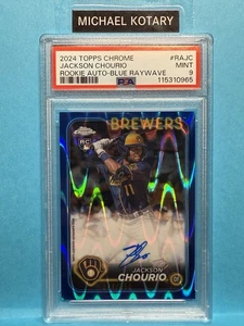JACKSON CHOURIO 2024 TOPPS CHROME BLUE RAYWAVE AUTO PSA 9 114/150 Brewers Rqjc - Picture 1 of 2