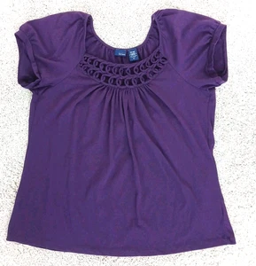 Basic Editions 2X Purple Peasant Top Braided Twisted Neckline Blouse T-Shirt - Picture 1 of 5