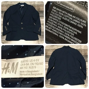H&M 100% Cotton Blazer Jacket Size 4-5Y Navy Blue 2 Button - Picture 1 of 6