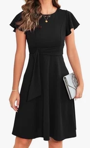Owin Fit n Flare Strickkleid Gr. XL schwarz kurz Rüschenärmel Plissee LBD Party - Bild 1 von 14