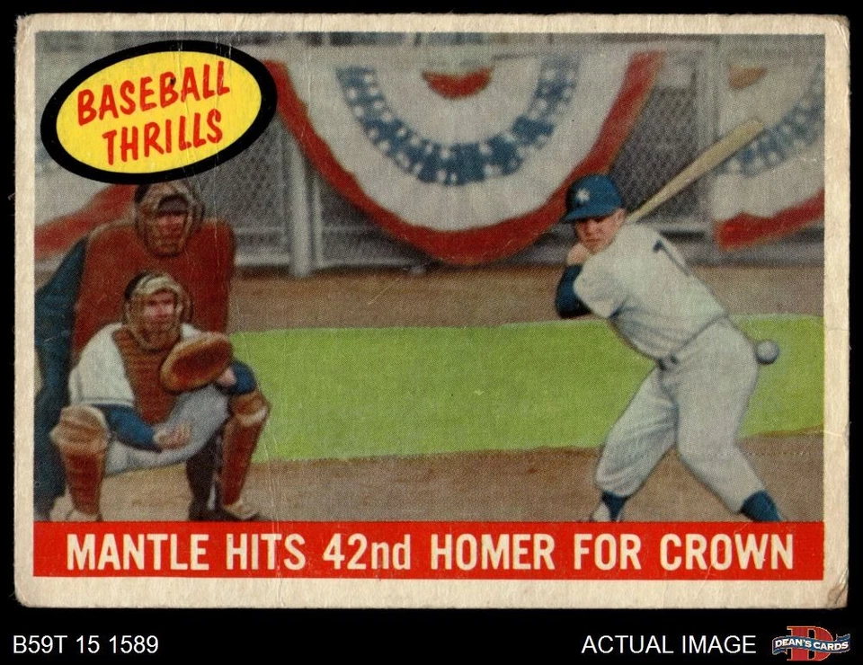 1959 Topps #461 Mickey Mantle hits 42nd Homer para Crown Yankees Salón de la fama 1,5 - justo Foto 1 de 1