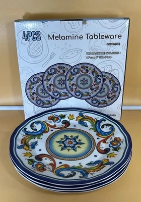 Juego de cena floral azul 4 piezas vajilla de melamina platos laterales de 9" Foto 1 de 4