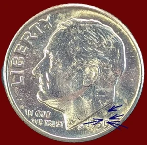 1959/7 D Roosevelt 10C BU Multiple Errors Obv & Rev: Die chips - Picture 1 of 6