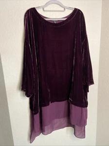 Top donna Eileen Fisher manica 3/4 velluto viola taglia 3X misto seta e 100% seta - Foto 1 di 5