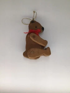 Vintage Wooden Teddy Bear Christmas Tree Ornament Movable Arms Legs Vtg Cute - Picture 1 of 2