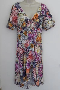 Marchesa Notte Kleid Gr. 10 Blumendruck Ösen Baumwolle Midi Puffärmel * Fehler - Bild 1 von 9